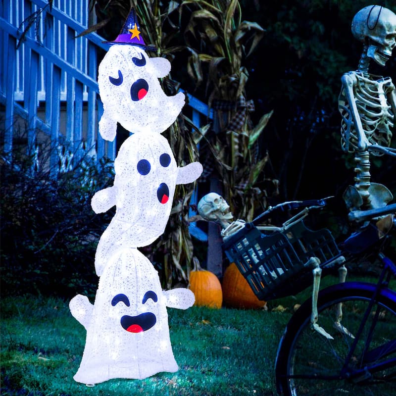Costway 4 FT Lighted Stacked Ghosts Standing Halloween Decoration with - See Details