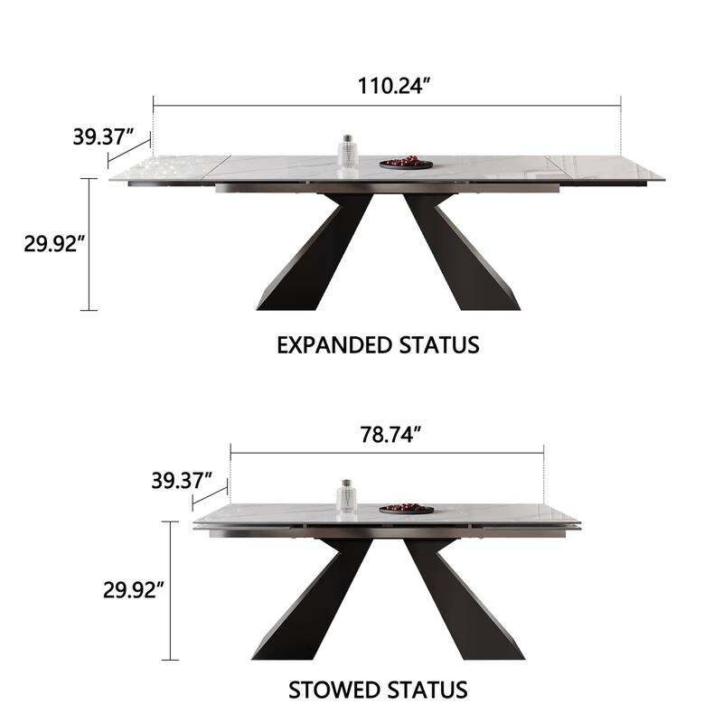 9 - Piece 110.24'' Extendable Sintered Stone Dining Table and 8 Leather Chairs Dining Set