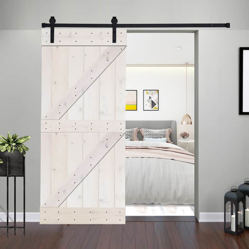 K4 Series Paneled Wood Barn Door with Installation Hardware Kit - 24" - White