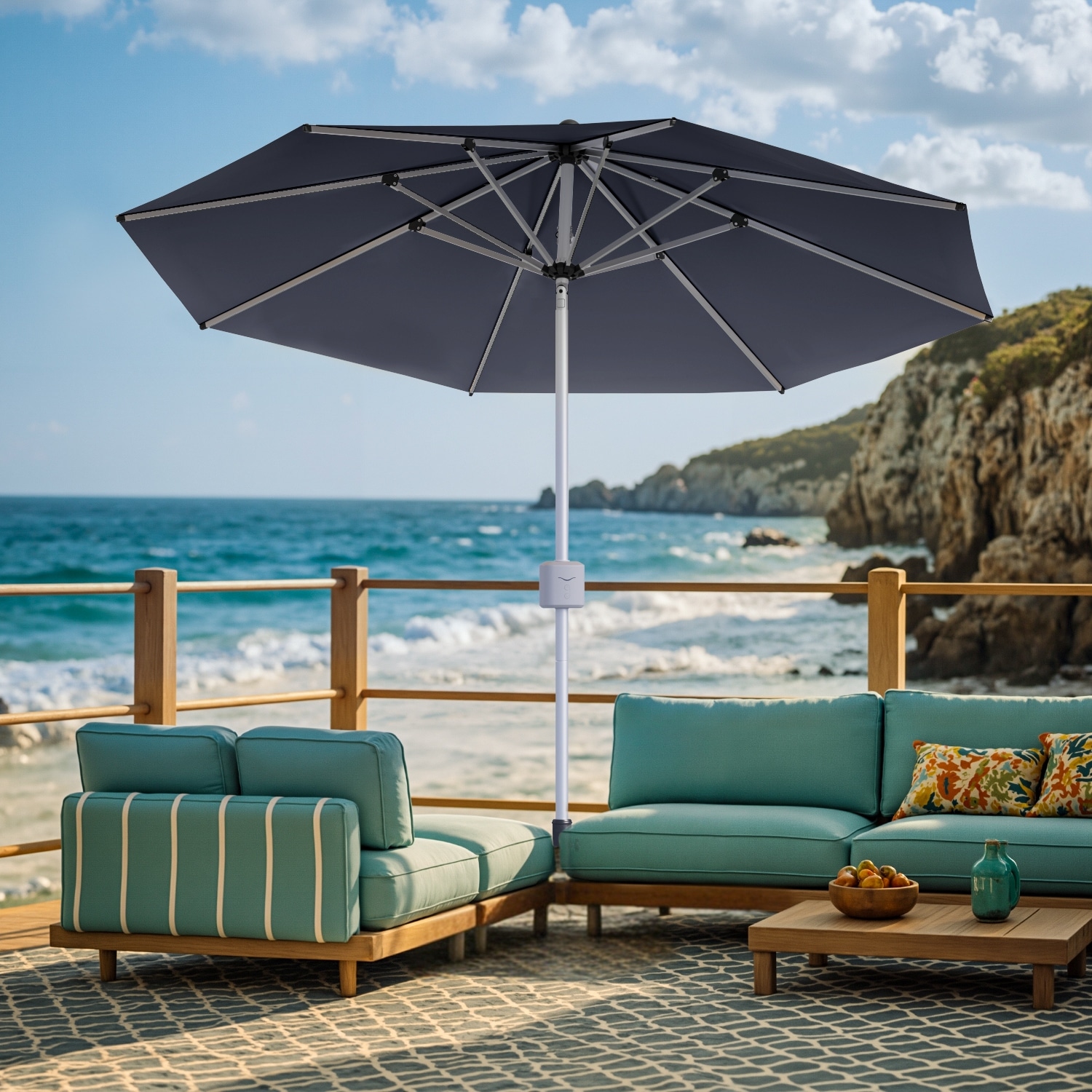 electric poweed patio umbrella Tangkula 15 ft Solar LED Double-Sided with Base, Burgundy solar LED umbrella Rotihom 11FT Solar Powered LED