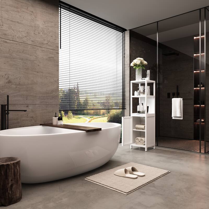 linen tower bamboo storage cabinet, suitable for main living spaces such as bathrooms, bedrooms, and living rooms