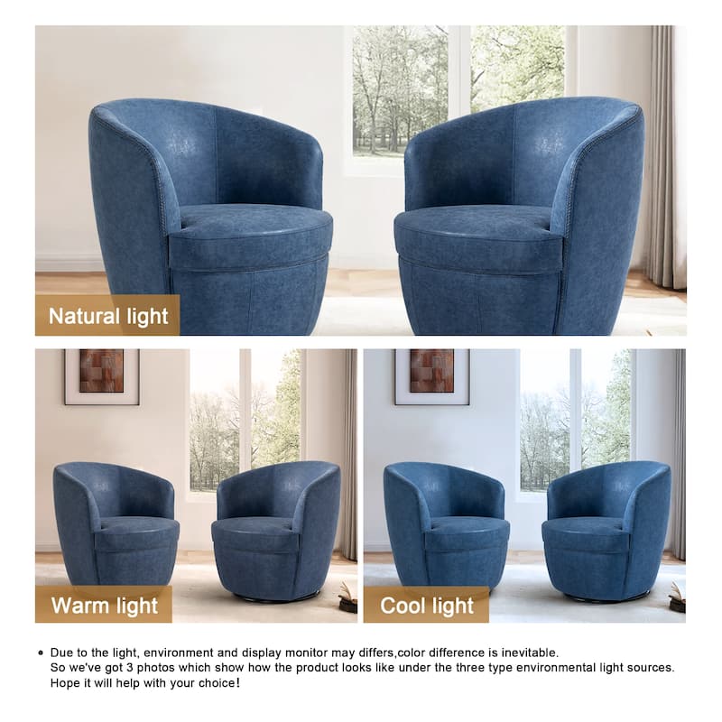 32" Wide PU Leather Swivel Barrel Chair with Metal Rotary Base (Set of 2)