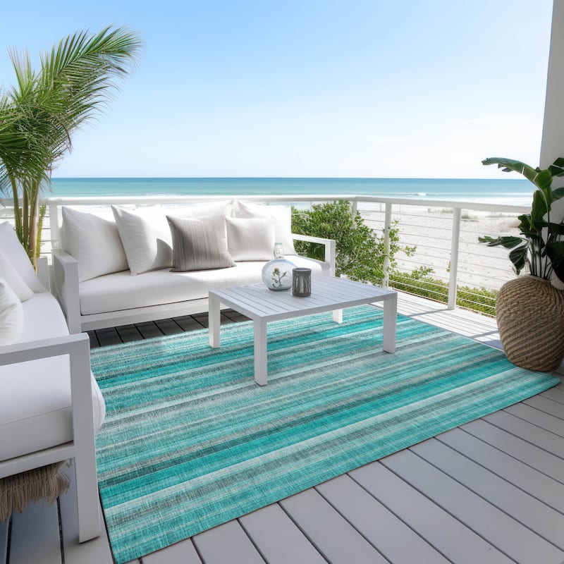 Alrifi Stripe Weather Resistant Blended Style Outdoor Rug