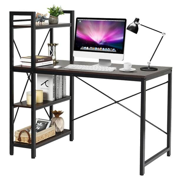 Costway Computer Desk Writing Study Table with Storage Shelves