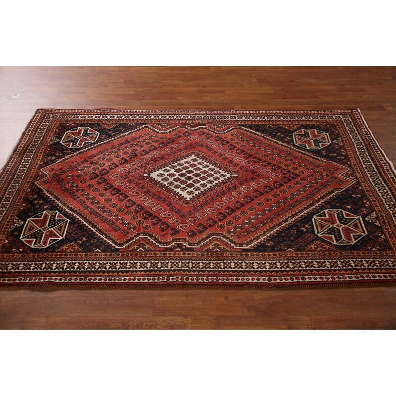 Qashqai Persian Vintage Area Rug Bedroom Hand-knotted Wool Carpet - 4'4"x 7'0"