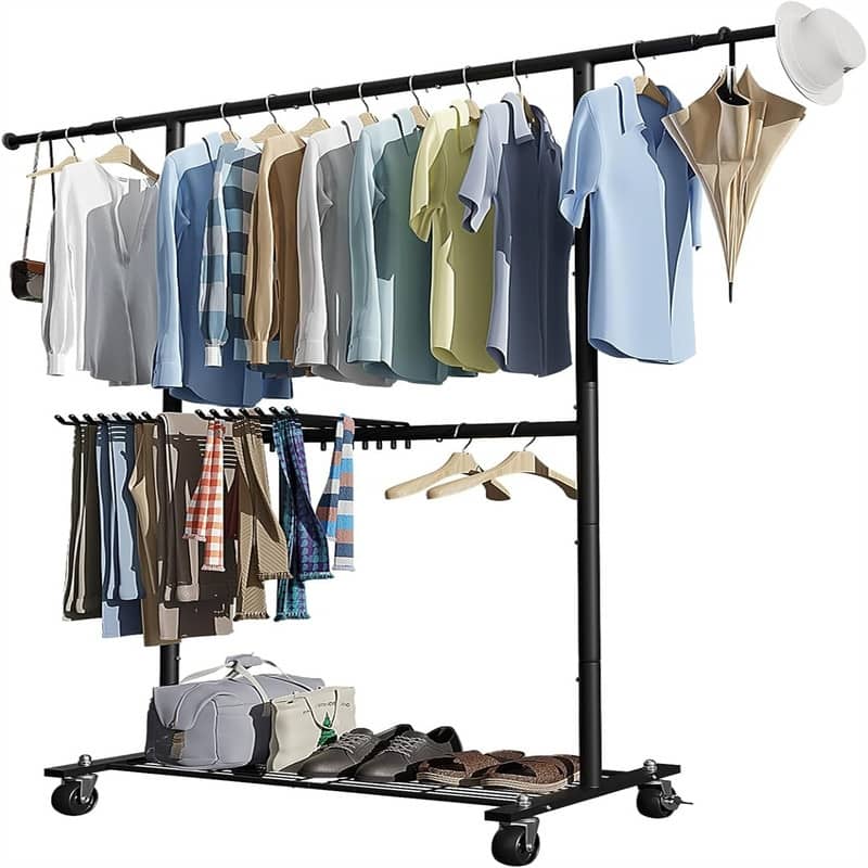 Clothes Rack Elevated Rod Garment Rack Hang Tops - 65"D x 17"W x 71"H - black - 65"D x 17"W x 71"H