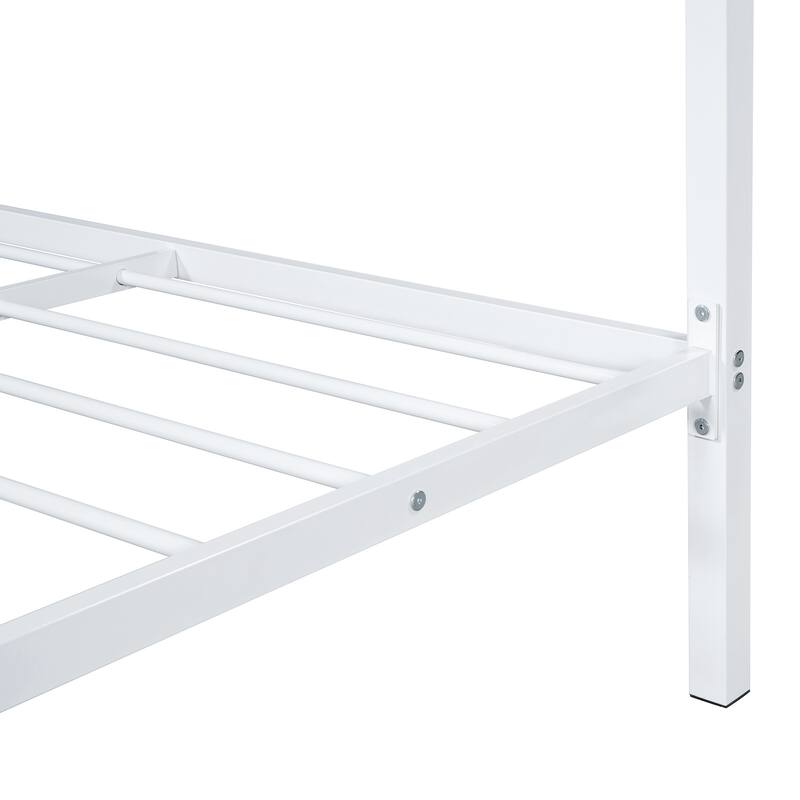 White Twin Size Metal Platform Bed with Two Drawers & House Headboard