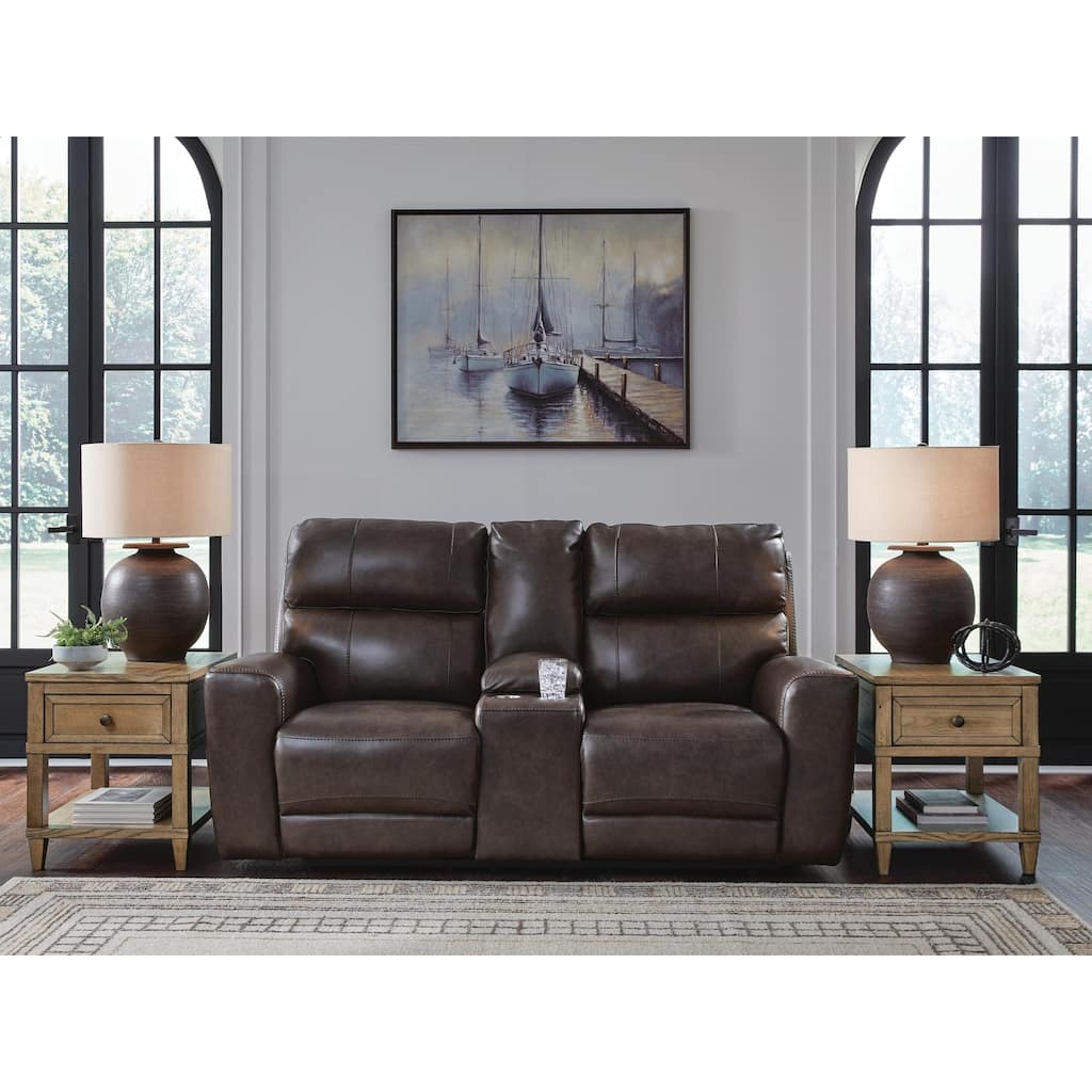 Signature Design by Ashley Side Step Brown Power Reclining Loveseat with Console - 79" W x 44" D x 43" H