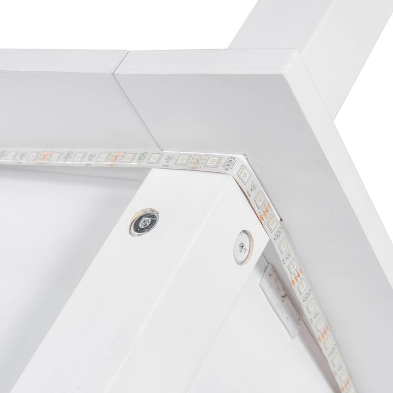 Wooden Canopy Bed with Brushed-effect Finish Master Bedroom Bed White Canopy Bed LED Platform Bed with Top Canopy Rails