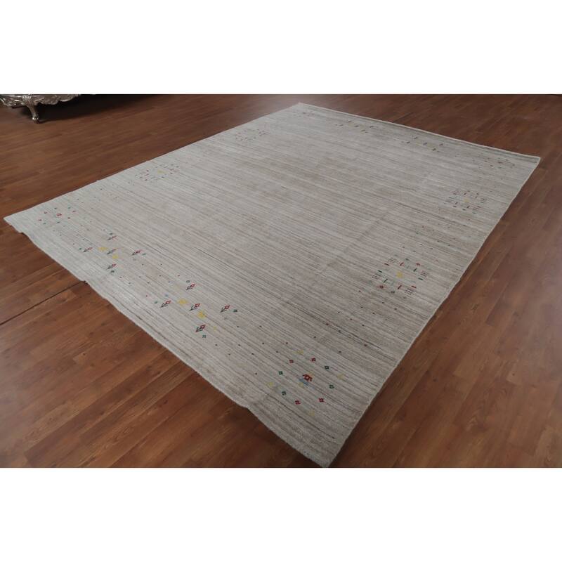 Hand Knotted Oriental 100% Wool Carpet Tribal Animal Pictorial Beige & Ivories Gabbeh Area Rug - 9' 11'' X 7' 9''