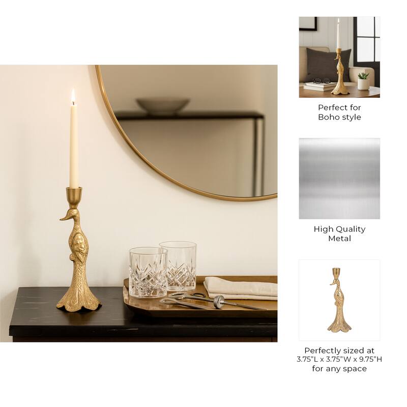 Metal Peacock Taper Candle Holder Home Decor - Gold, 10 in. - 9.75"