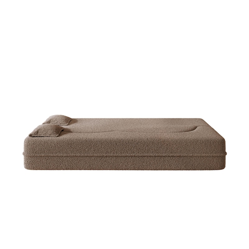 Convertible Floor Sofa with Teddy Fabric, Twin Mattress & No Assembly