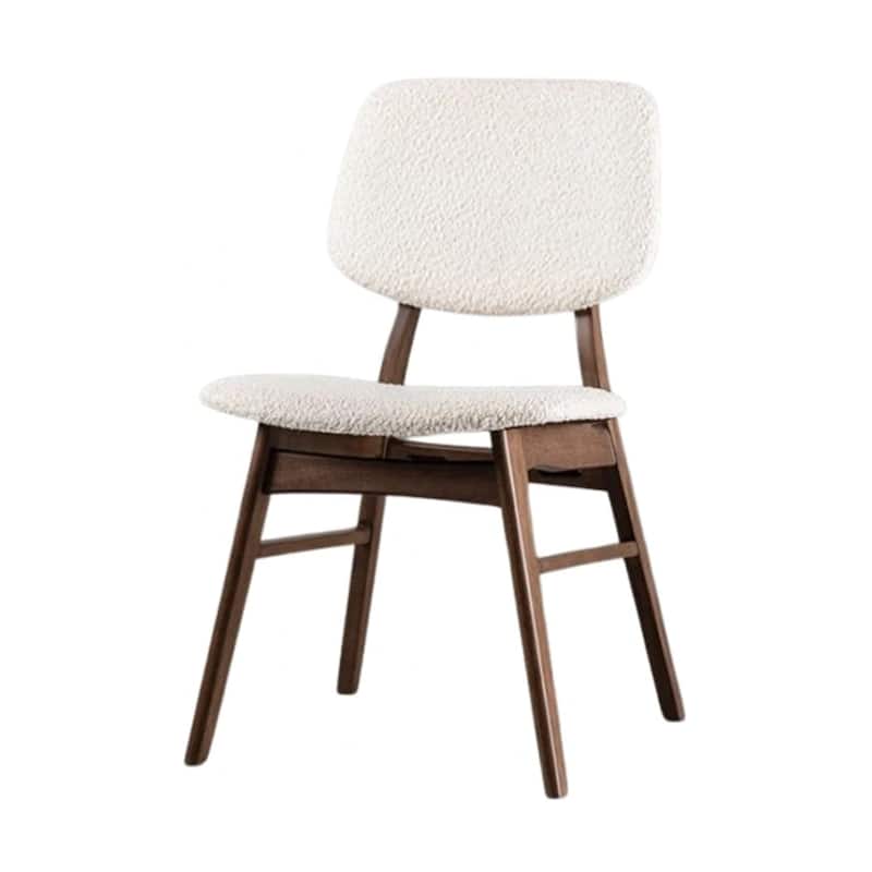 Lexy Side Dining Chair Set of 2, Angled Legs, Walnut Brown Solid Wood, Beige Boucle
