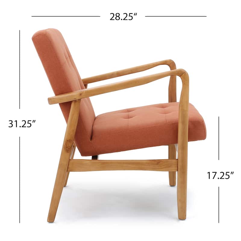 Mid Century Modern Fabric Club Chair with Wood Frame, Grey and Dark Espresso