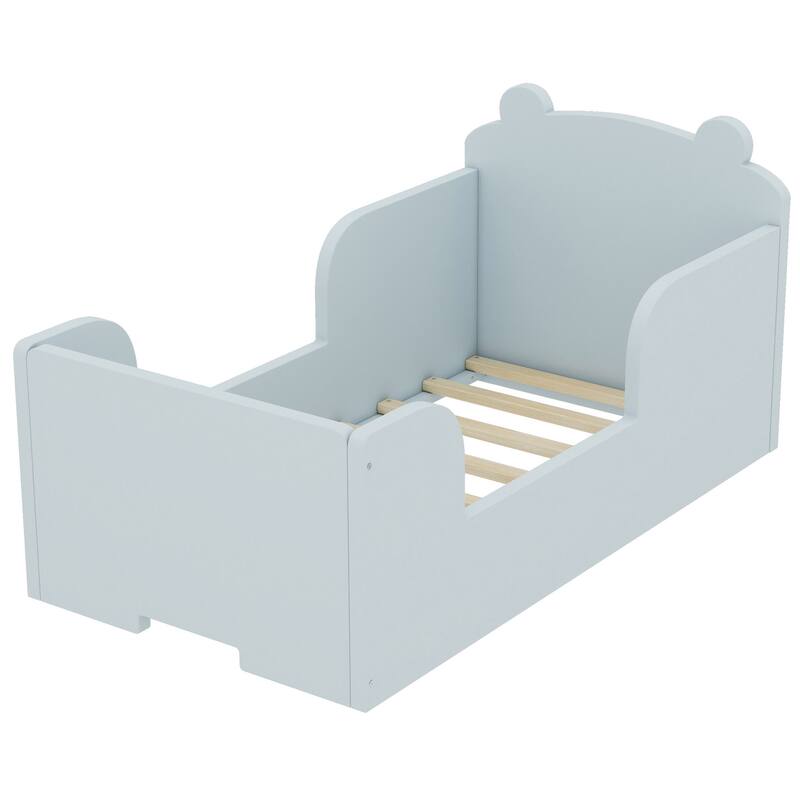 Twin Size Pine Wood Toddler Floor Panel Bed with Safety Rounded Corners