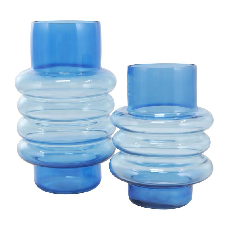 Glass Ombre Bubble Decorative Vase - Set of 2 Blue - Roche River Decor
