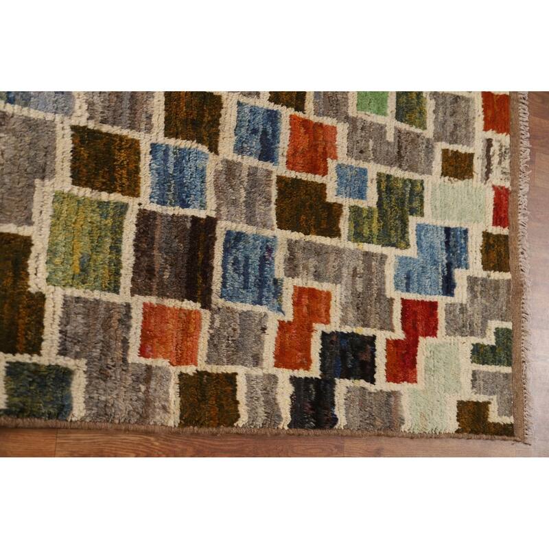 Hand Knotted Oriental 100% Wool Carpet Modern All-Over Greys & Charcoal Moroccan Area Rug - 8' 1'' X 5' 2''