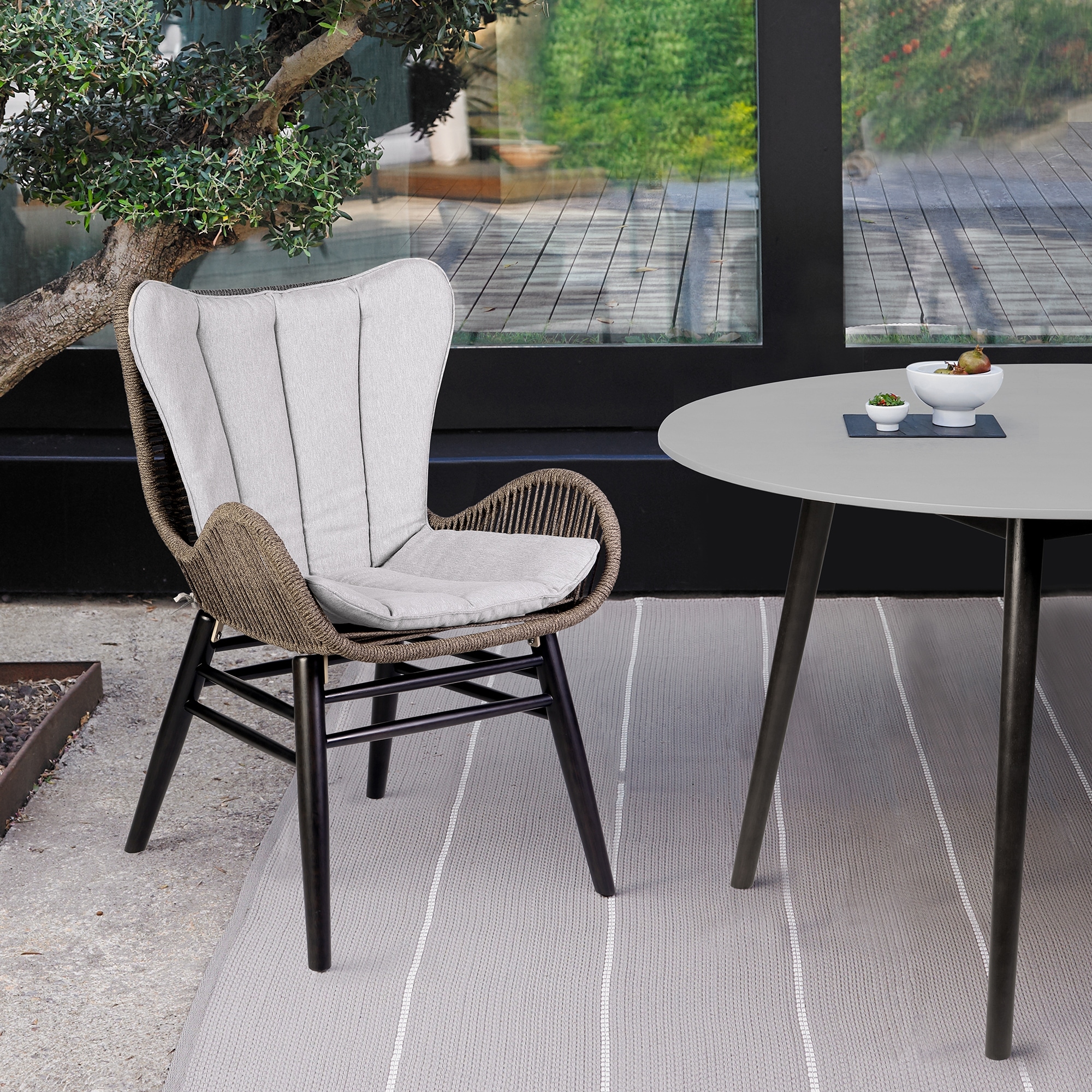 Fanny Solid Eucalyptus Wood & Rope Outdoor Patio Dining Chair