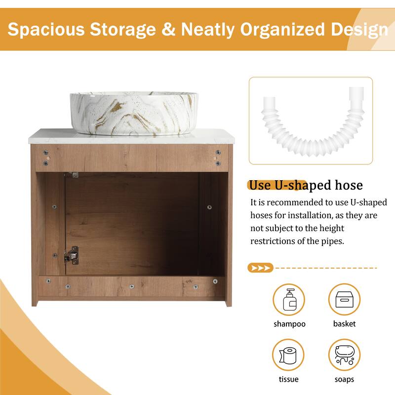 Malwee 24"/30" Floating Bathroom Vanity, Wall Mounted Bathroom Vanity with Ceramic Sink and Soft Close Door