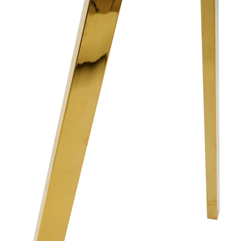 Set of 5 Dining Set, Round Glass Table and 4 Upholstered Chairs with Gold-plated Metal Legs