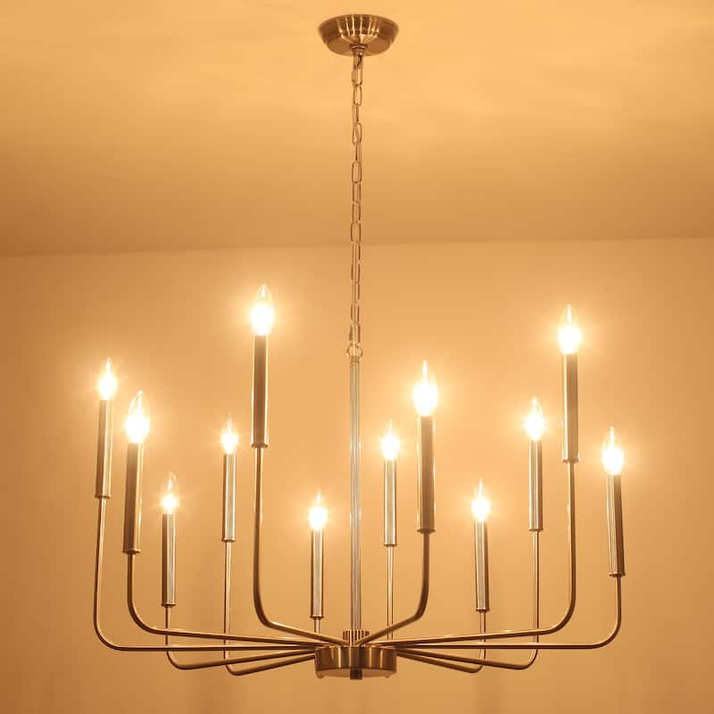 31.29" Wide Farmhouse Chandelier, 12-Light Classic Candle Chandelier for Dining Room Living Room Bedroom Kitchen