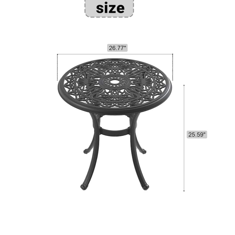 Ø26.77-inch Cast Aluminum Patio Dining table With Black Frame and Umbrella Hole
