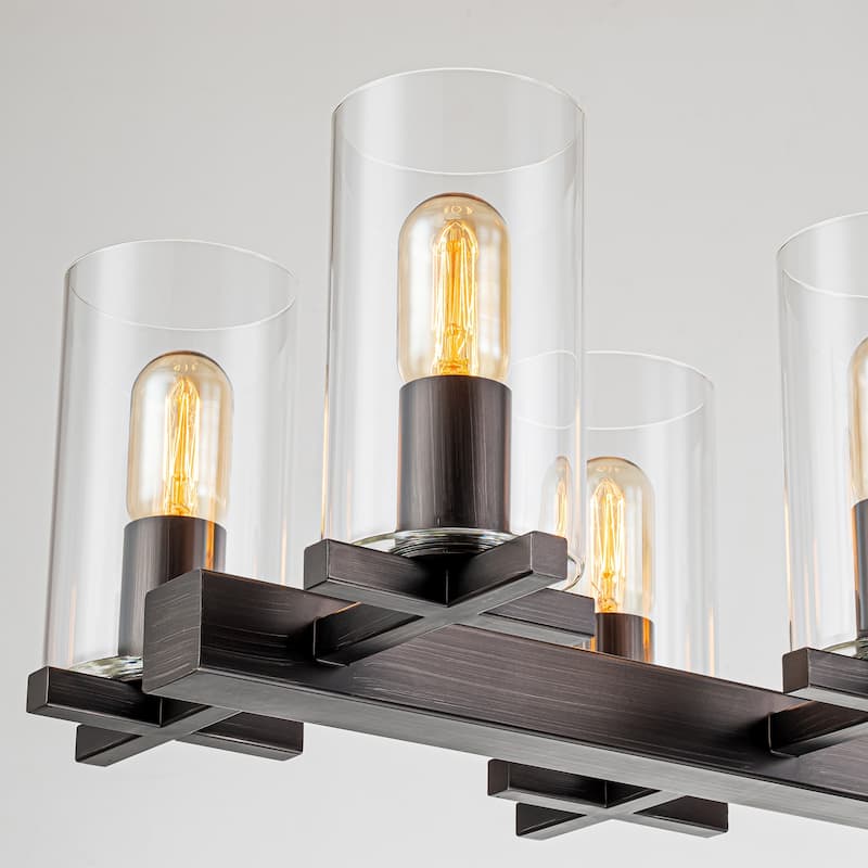 10-Light Modern Industrial Linear Cylinder Clear Glass Chandelier for Kitchen Island - 40.2 in. W x 8.2 in. H x 12.4 in. D