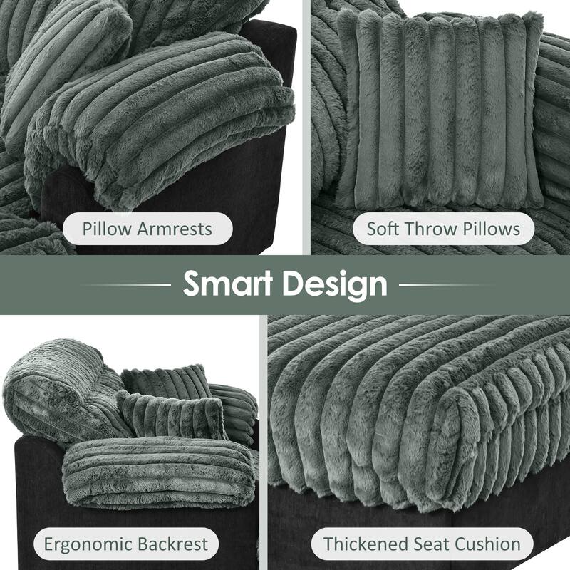 Modern Oversized Chaise Lounge Sofa for Living Room, 65.25" Cloud Sleeper Sofa Plush Faux Fur Sofa Couch with 2 Pillows