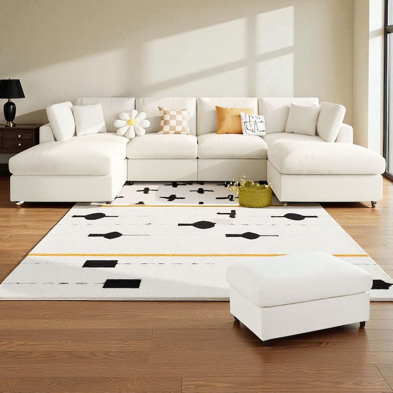 130" Large U-Shaped Modular Sectional Sofa with 2 Ottomans, Chenille Fabric Couch for Living Room & Home Theater