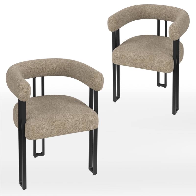 Set of 2 Upholstered Dining Arm Chairs, Bouclé Fabric Accent Chairs with Metal Frame, with Cushioned Seat & Back