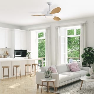 47" Ceiling Fan with LED Light and Remote Control 6 Speeds - White