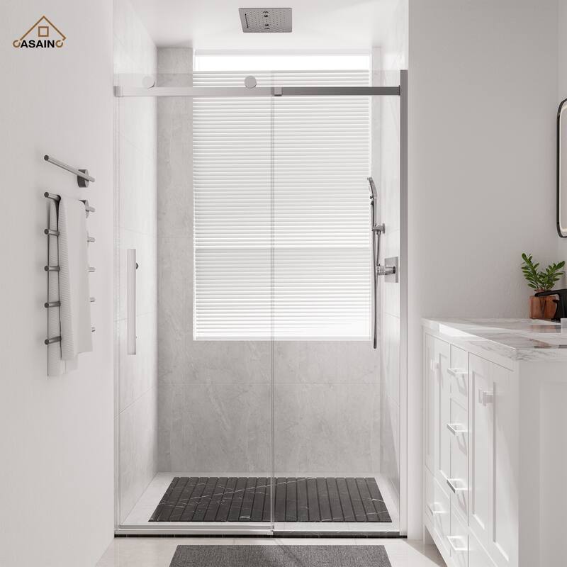 CASAINC 48 in. W x 76 in. H Sliding Frameless Shower Door with SGCC Certification - Clear