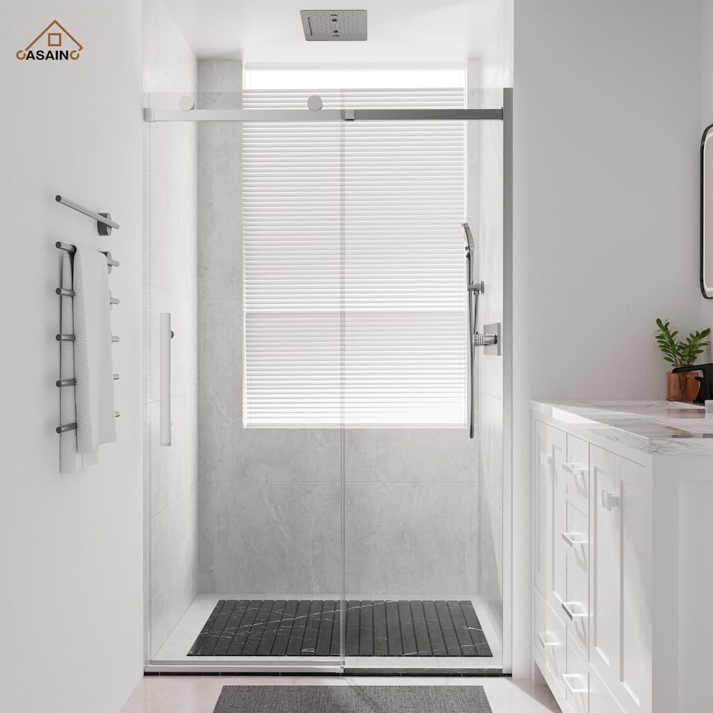 CASAINC 48 in. W x 76 in. H Sliding Frameless Shower Door with SGCC Certification