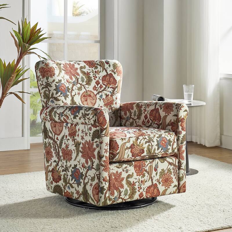 Georg Comfortable Floral Fabric Swivel Rocker Chair with Rolled Armrest by HULALA HOME
