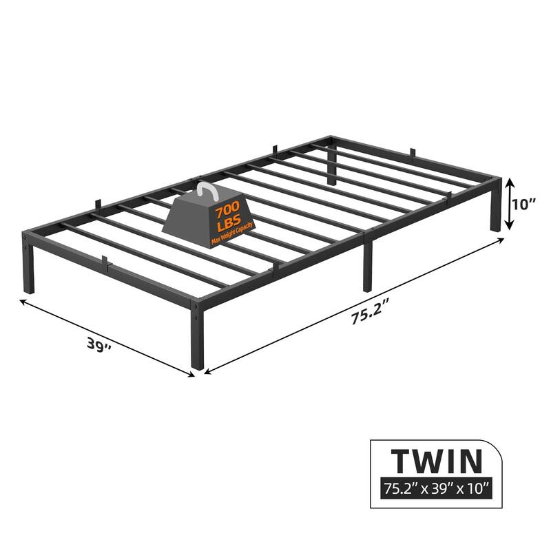 Bed Frame No Box Spring Needed, Heavy Duty Queen Platform Metal Bed Frame with Metal Slats