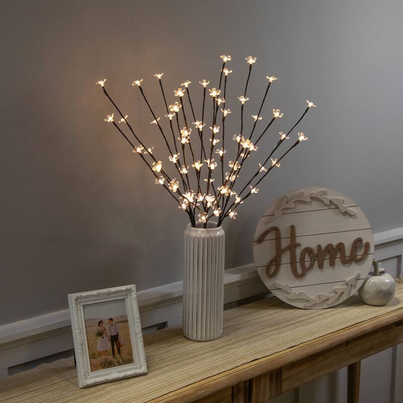 3 Cherry Blossom Artificial Tree Branches 2.5' Warm White LED Lights
