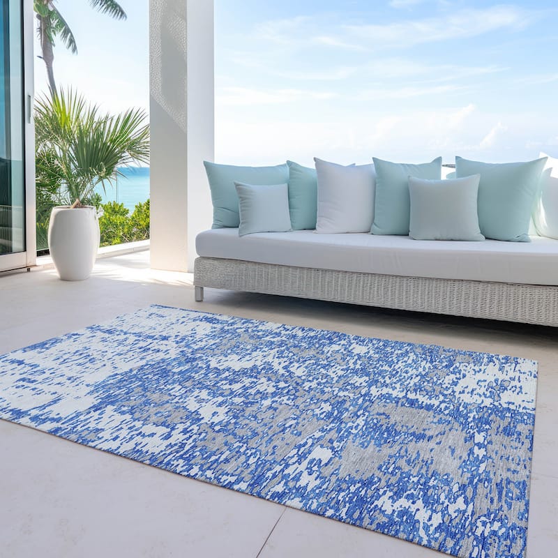 Machine Washable Indoor/ Outdoor Abstract Pixels Chantille Rug - Blue - 3' x 5'