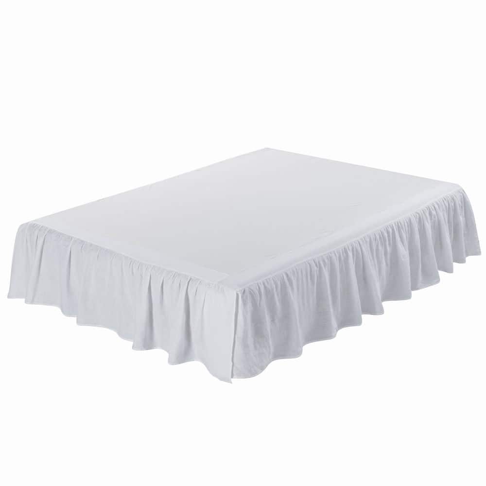 Linen Bed Skirt, 3 Side Linen Border, 16" Ruffled Drop, Twin, Queen, King, CK Size, White, Natural Color