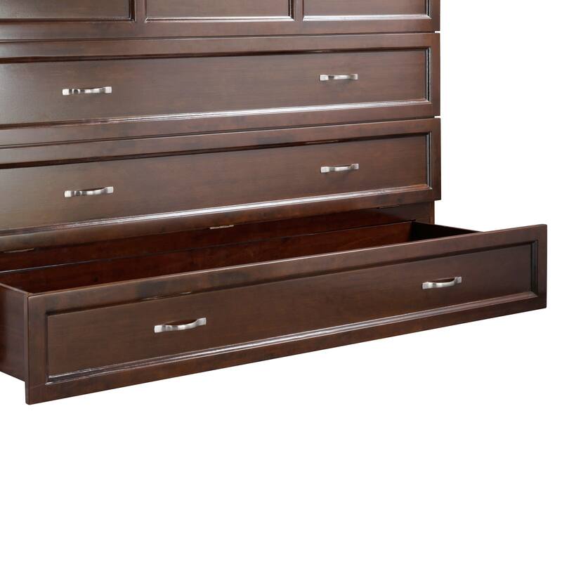 Deerfield Queen Murphy Bed Chest with 6" Mattress, Storage Drawer & Built-In Charger in Walnut