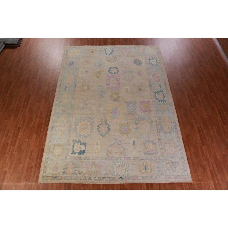 Hand Knotted Oriental 100% Wool Carpet Transitional All-Over Peach Oushak Area Rug - 13' 11'' X 10' 1''