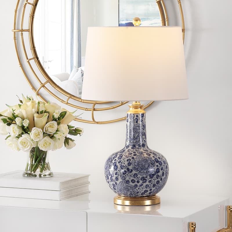 SAFAVIEH Lighting Cheol 26-inch Ceramic Floral LED Table Lamp - 15" W x 15" L x 25.5" H - 15Wx15Dx26H