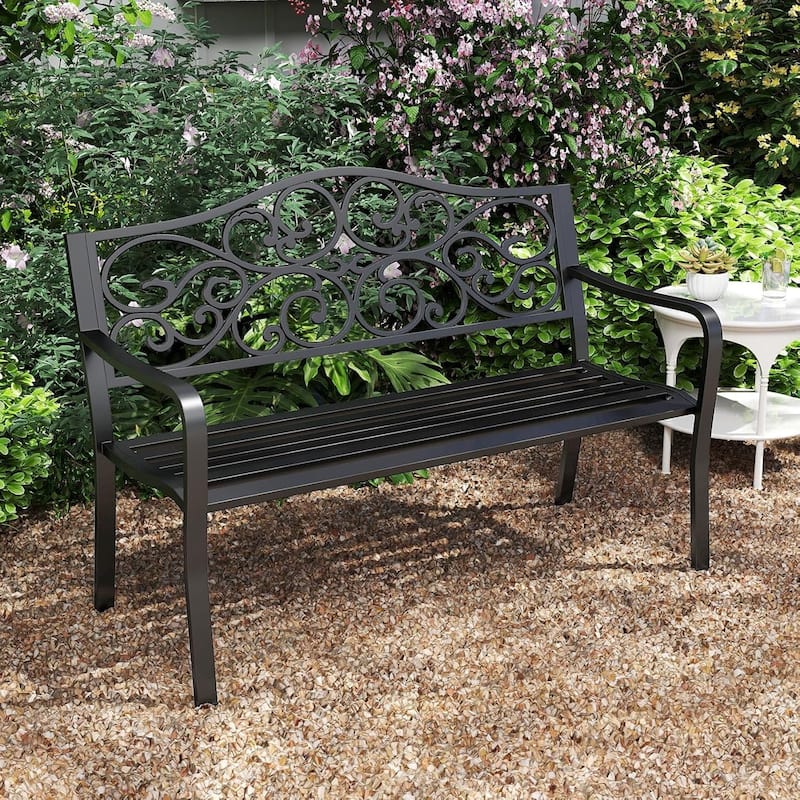 50 '' Outdoor Garden Park Bench Cast Iron Metal Patio Bench