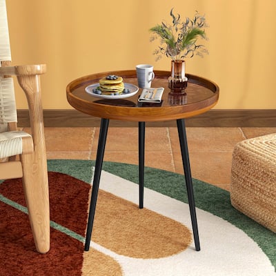 20" Round End Table Outdoor Side Table Rustic Sofa Table for Patio