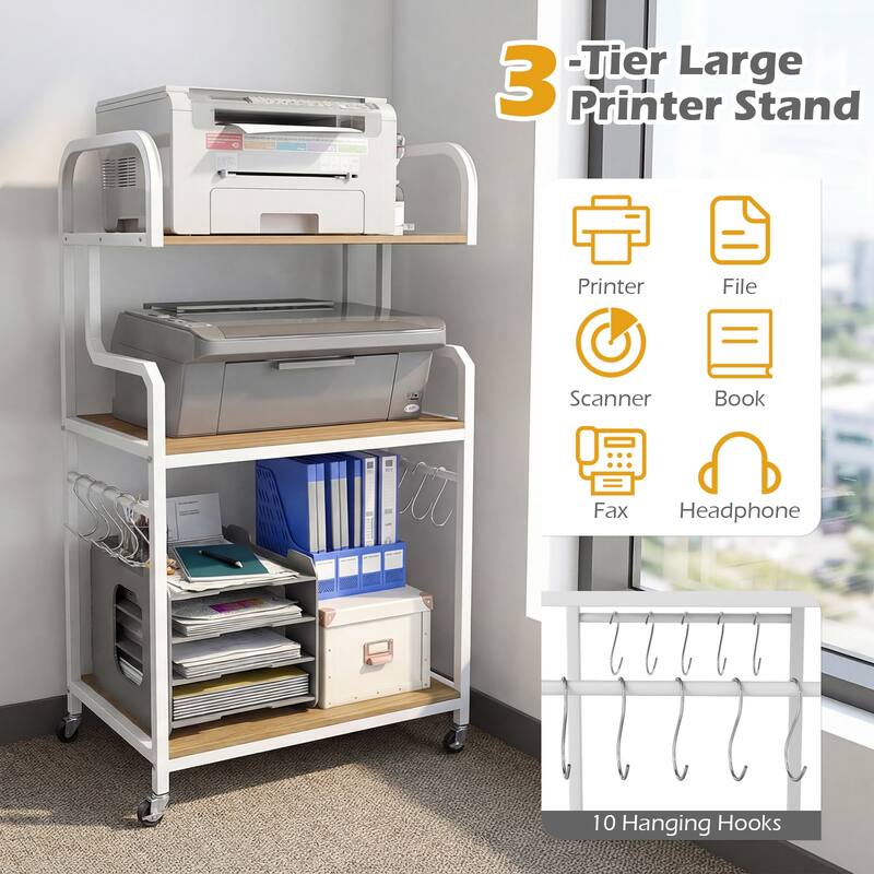 Gymax 3-Tier Rolling Printer Stand Home Office Large Printer Cart w/