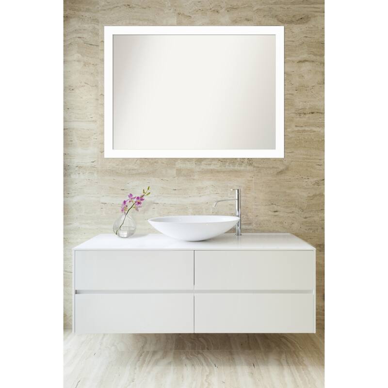Basic Narrow Non-Beveled Wood Framed Bathroom Vanity Wall Mirror