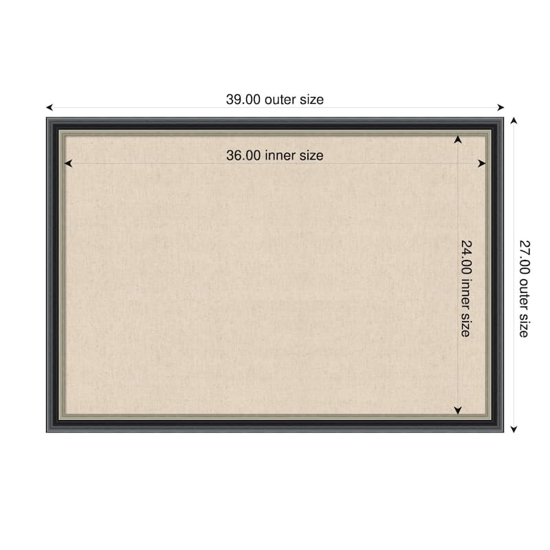 Amanti Art Framed Fabric Pinboard Natural Linen Printed Bulletin Board - Board Size 36 x 24 - Theo Black Silver