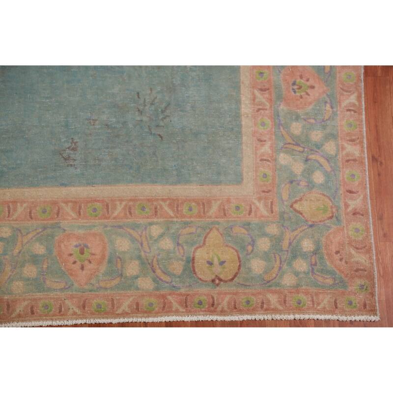 Blue Tabriz Persian Vintage Rug Oriental Handmade Wool Carpet - 9'8" x 12'9"