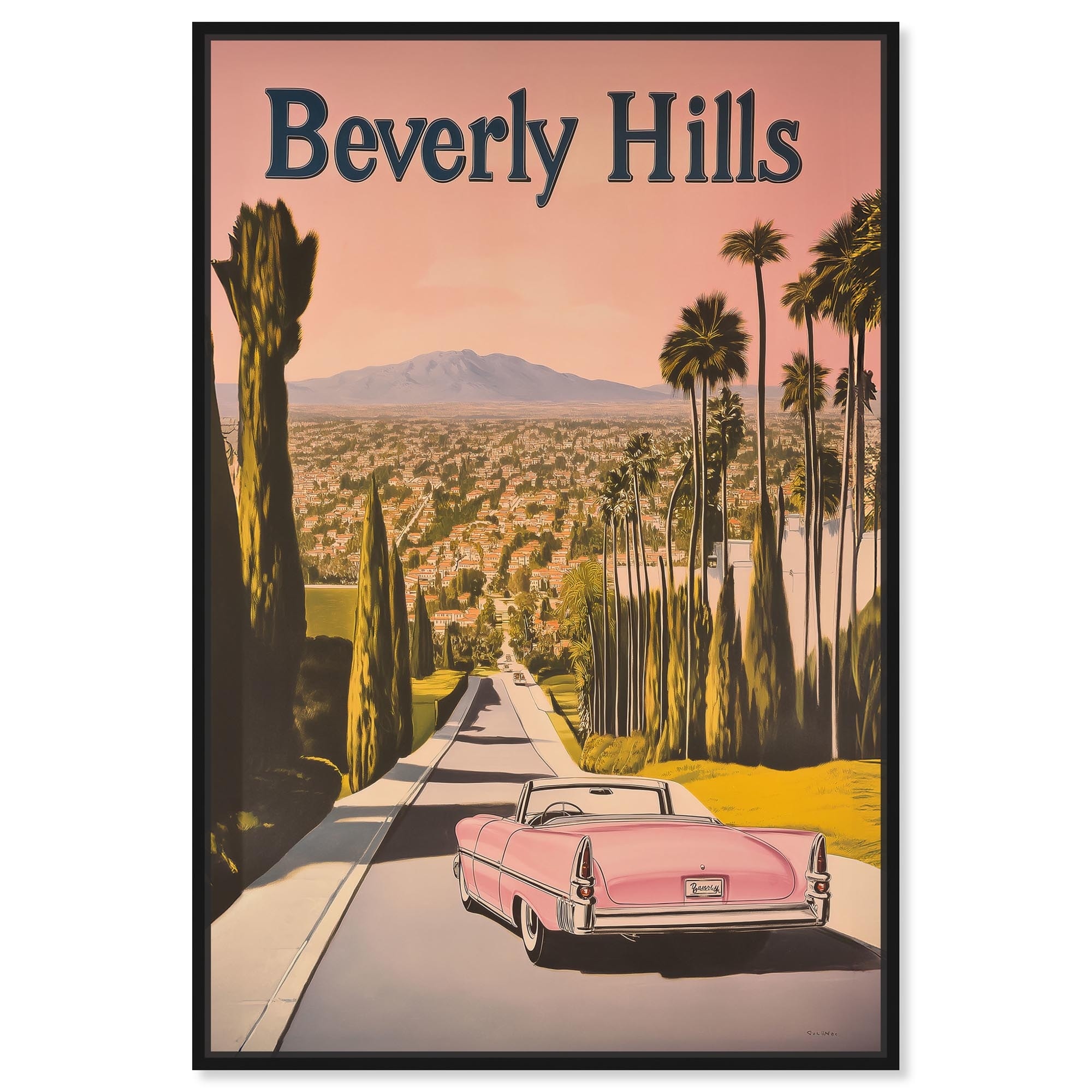 Car and Beverly Hills Canvas Vintage Landscape Art by Art Remedy