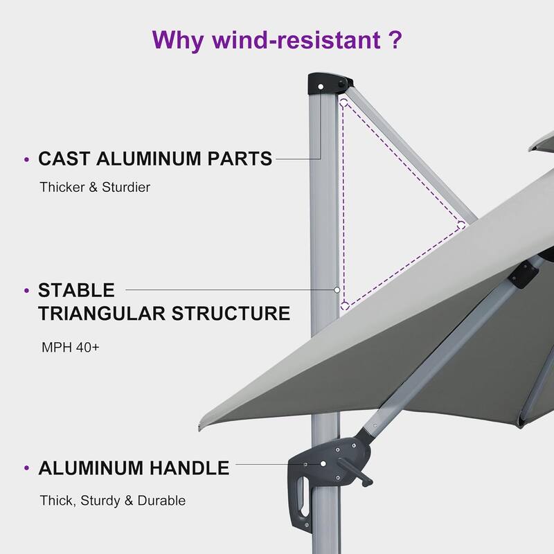 PURPLE LEAF 09x12/10x13 ft Rectangular Sunbrella Patio Cantilever Umbrella with Base