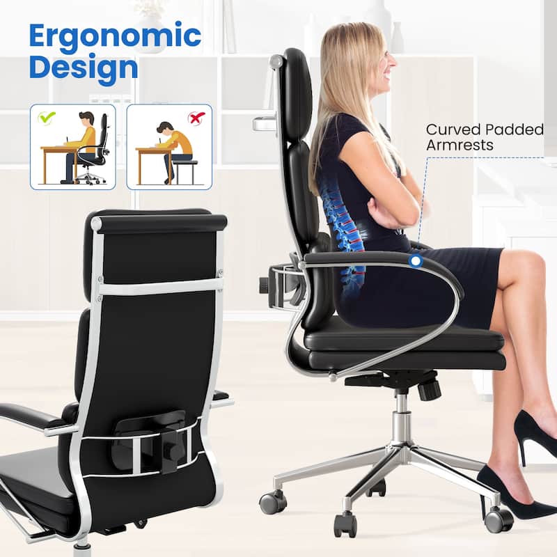 Gymax Ergonomic Leather Office Chair Executive Chair w/ Adjustable